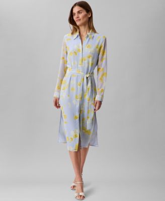 Calvin Klein - Women's Long Sleeve Printed Chiffon Shirtdress