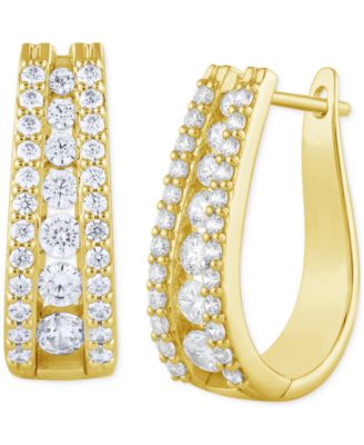 Macy's - Diamond Triple Row Oval Hoop Earrings (1-1/2 ct. t.w.) in 14k Gold