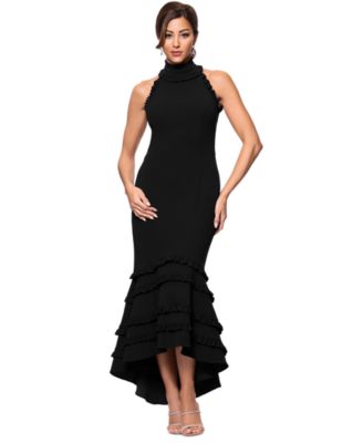 XSCAPE - Women's Ruffled Mock Neck Sleeveless Midi Dress