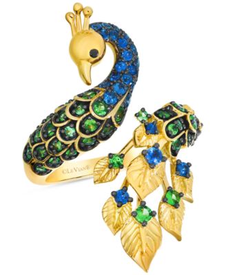 Le Vian - Tsavorite (1-1/6 ct. t.w.), Sapphire (5/8 ct. t.w.) & Black Diamond Accent Peacock Statement Ring in 14k Gold