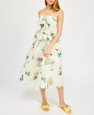 En Saison - Women's Ashley Floral-Print Belted Scalloped-Hem Cotton Midi Skirt