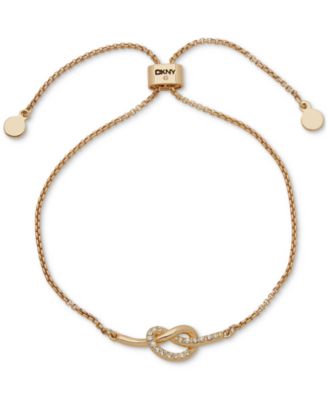 DKNY - Gold-Tone Pav&eacute; Knot Accent Slider Bracelet