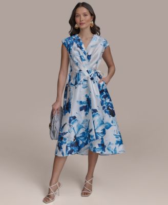 Donna Karan New York - Women's Floral-Print Tie-Waist Midi Dress