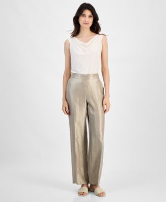 Kasper - Women's Shimmer Twill Pull-On Wide-Leg Pants