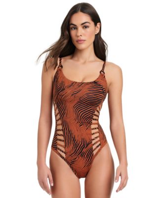 Red Carter - Women's Printed Side Cut Out One-Piece Swimsuit