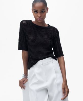 MANGO - Women's Short-Sleeved Openwork Knitted Sweater