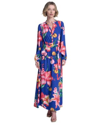 Halston - Women's Button-Front Belted Maxi Dress