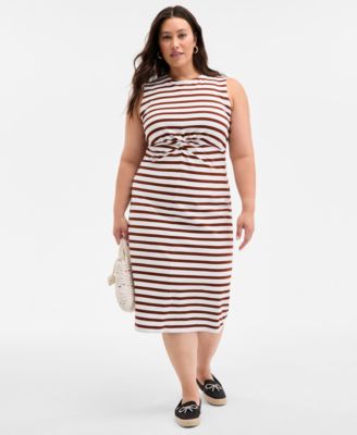 On 34th - Trendy Plus Size Striped Knot-Front Knit Midi Dress