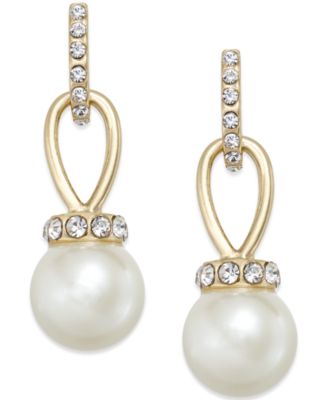 Charter Club - Imitation Pearl and Pav&eacute; Drop Earrings