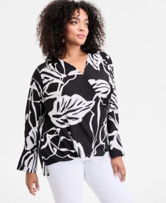 I.N.C. International Concepts - Plus Size Printed Surplice-Neck Top