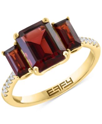 EFFY Collection - Garnet (3-3/8 ct. t.w.) & Diamond (1/8 ct. t.w.) 3-Stone Ring in 14k Yellow Gold