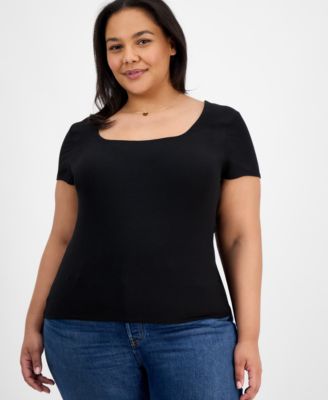 7th & Hudson - Trendy Plus Size Square-Neck Short-Sleeve Top