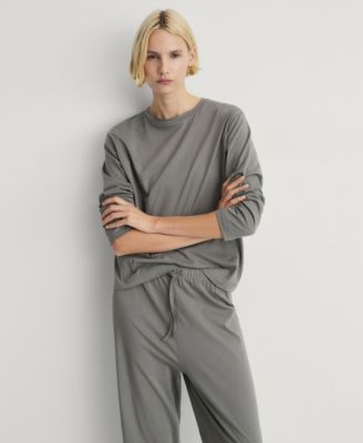 MANGO - Women's Two-Piece Plain Cotton Pajama Set