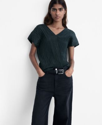 MANGO - Women's Wrinkled Effect V-Neck Top
