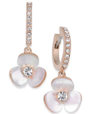 kate spade new york - 14k Rose Gold-Plated Pav&eacute; & Enamel Flower Drop Earrings
