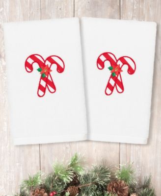 Linum Home - Christmas Candy Canes Embroidered 100% Turkish Cotton 2-Pc. Hand Towel Set