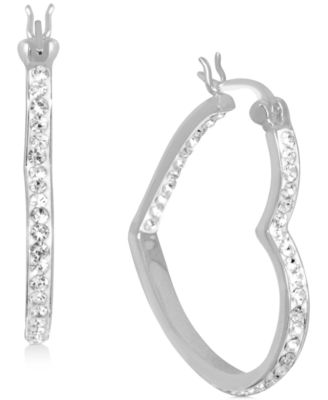 And Now This - Crystal Heart Hoop Earrings in Fine Silver-Plate