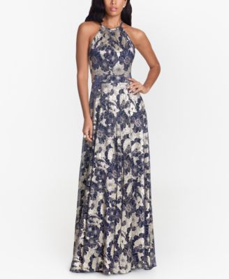 Betsy & Adam - Petite Floral Halter-Neck Gown
