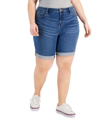 Tommy Hilfiger - TH Flex Plus Size Cuffed Denim Shorts, Dark Blue Wash