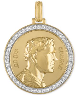 Esquire Men's Jewelry - Cubic Zirconia Julius Caesar Coin Pendant in Sterling Silver & 14k Gold-Plate