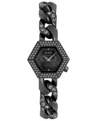 Philipp Plein - Women's The Hexagon Black-Tone Stainless Steel Crystal Link Bracelet Watch 28mm