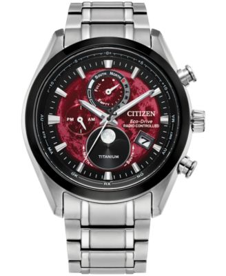 Citizen - Men's Tsuki-yomi A-T Chronograph Sport Luxury Eco-Drive Silver-Tone Titanium Bracelet Watch 43mm