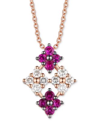 Le Vian - Passion Ruby (1/4 ct. t.w.) & Vanilla Diamond (1/4 ct. t.w.) Quad Cluster 18" Pendant Necklace in 14k Rose Gold