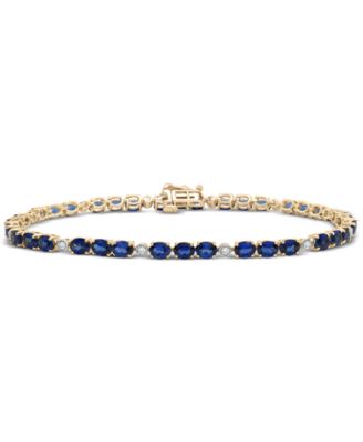 Macy's - Sapphire (8-1/4 ct. t.w.) & Diamond (1/6 ct. t.w.) Link Bracelet in 14k Gold