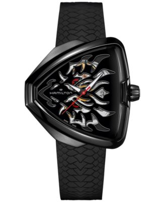 Hamilton - Men's Swiss Automatic Ventura Elvis80 Dragon Black Rubber Strap Watch 43x45mm