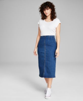 And Now This - Women's High-Waist Denim Midi Skirt