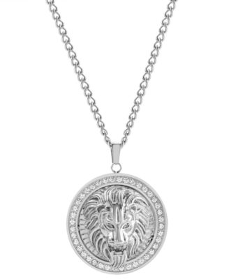 Blackjack - Men's Cubic Zirconia Lion Head Framed Disc 30" Pendant Necklace