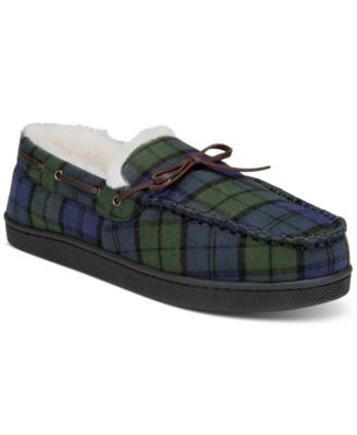 Club Room - Men's Plaid & Faux Fur Lined Moccasin Slippers