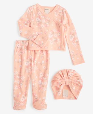 First Impressions - Baby Girls Secret Garden Cotton Hat, Cardigan & Footed Pants, 3 Piece Set