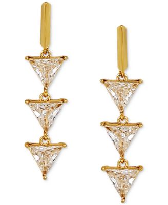 GUESS - 14k Gold-Plated Cubic Zirconia Triangle Linear Charm Hoop Earrings