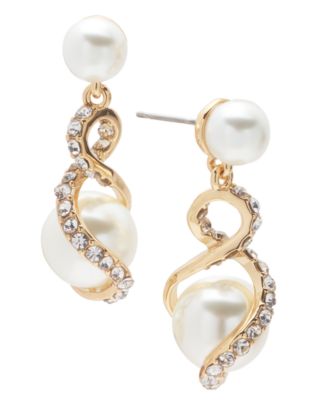 Charter Club - Gold-Tone Pav&eacute; & Imitation Pearl Drop Earrings