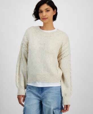 And Now This - Women's Cable-Knit-Detail Crewneck Sweater