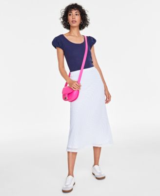 On 34th - Women's Embroidered Eyelet Pull-On Midi Skirt