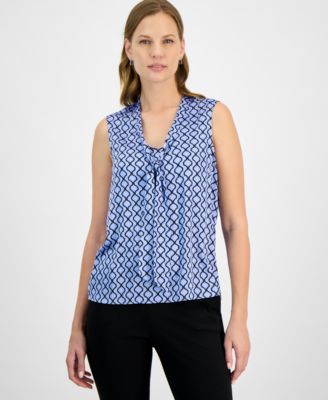 Kasper - Women's Satin Sleeveless Tie-Neck Blouse