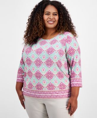 JM Collection - Plus Size Becca Global Jacquard Top