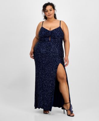 B Darlin - Trendy Plus Size V-Neck Sleeveless Sequin Gown