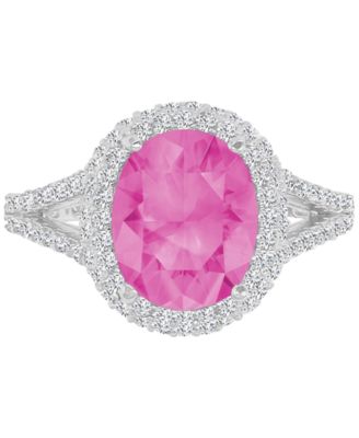 Macy's - Pink & White Cubic Zirconia Oval Halo Split Shank Ring in Sterling Silver