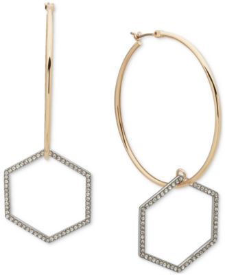 DKNY - Two-Tone Pav&eacute; Hexagon Charm Hoop Earrings