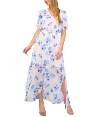 CeCe - Women's Floral Flutter-Sleeve Smocked-Waist Maxi Dress