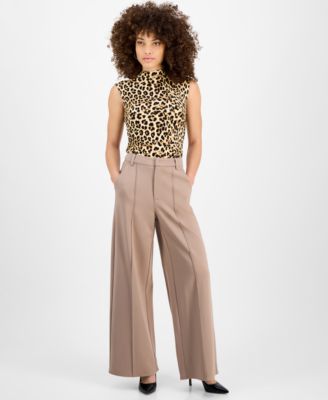 Bar III - Petite Seamed Wide-Leg Pont&eacute; Pants
