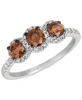 Le Vian - Chocolatier&reg; Chocolate Diamond (3/4 ct. t.w.) & Vanilla Diamond (1/4 ct. t.w.) Three Stone Ring in 14k Vanilla Gold