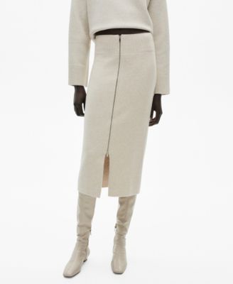 MANGO - Women's Zipper Knit Midi Skirt