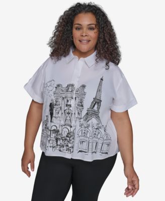 KARL LAGERFELD PARIS - Plus Size City Scene Poplin Short-Sleeve Shirt