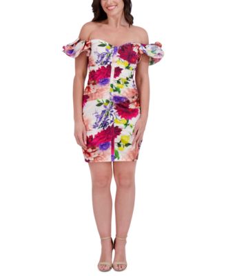 Siena - Women's Off-The-Shoulder Ruffled-Sleeve Ruched Dress