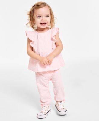 First Impressions - Baby Girls 2-Pc. Eyelet Top & Pants Set