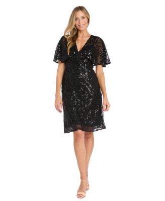 R & M Richards - Women's Sequinned Flutter-Sleeve Cocktail Dress